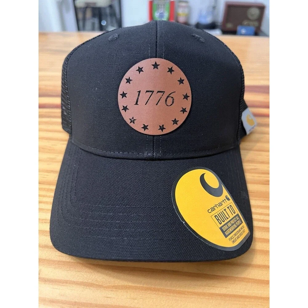 1776 Leather Patch Carhartt Hat Black ADJ Size NWT America 250 Cap